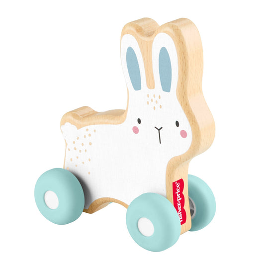 Fisher-Price Wooden Push-Along Bunny Toy Vehicle For Baby Crawling Play. 1 Wood Piece
